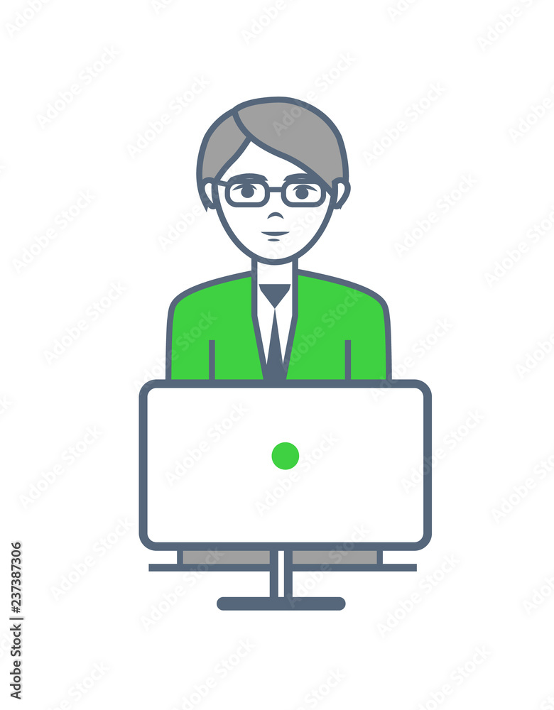 Male Smart Worker Working Laptop Isolated Vector Male Smart Worker Working Laptop Isolated Vector