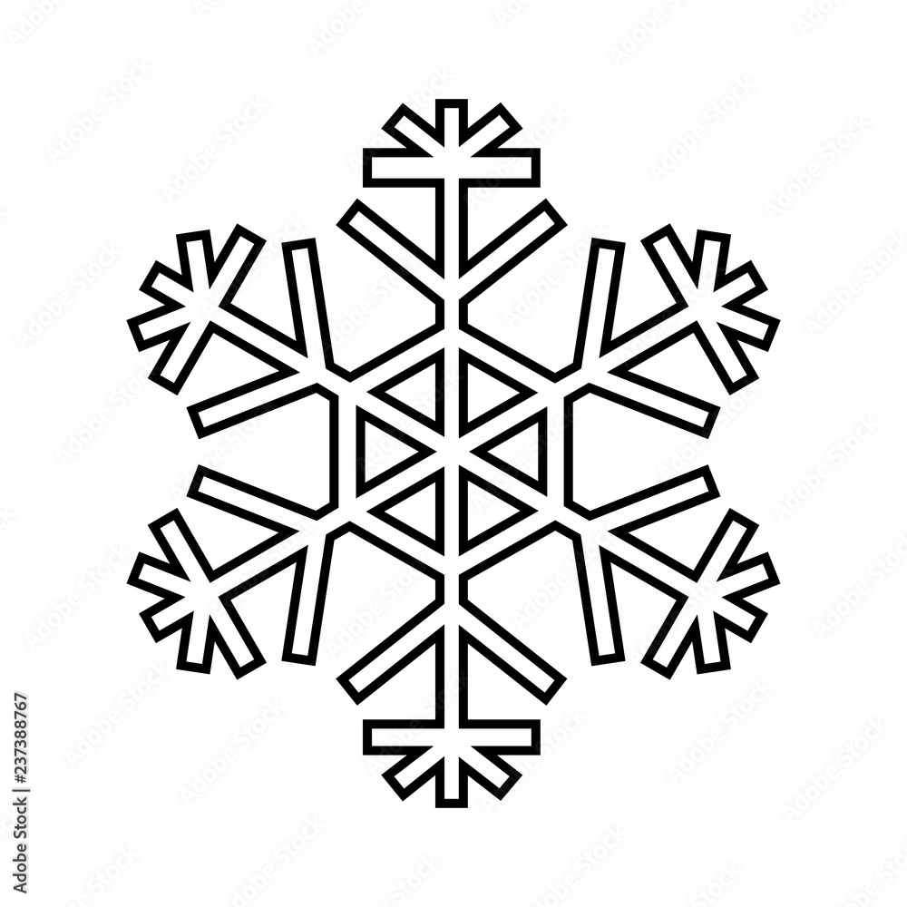 Snowflake line icon. Beautiful six-branch snowflake of artistic shape. Vector Illustration