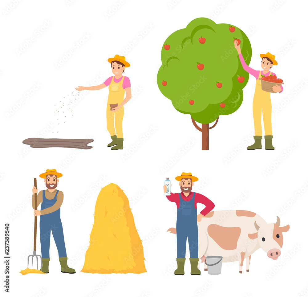 Farmer Sowing Seeds Icons Set Vector Illustration Farmer Sowing Seeds Icons Set Vector Illustration