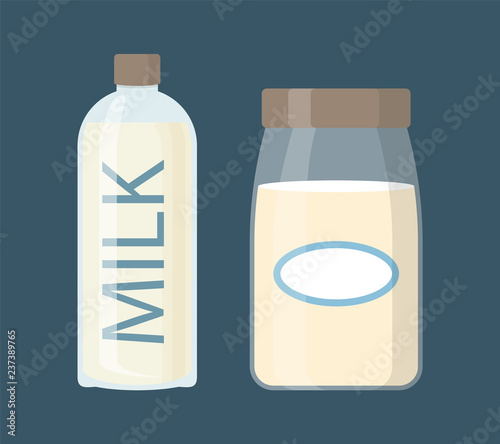 Milk Dairy Product in Bottles Vector Illustration