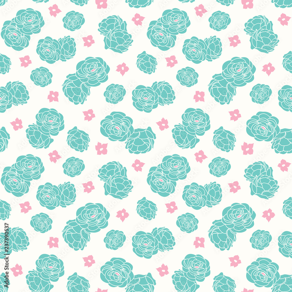 Pastel rose garden ditsy floral seamless vector repeat pattern