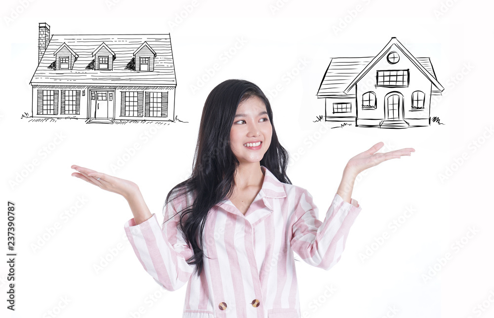 attractive young asian business woman thinking isolated on white background. attractive young asian business woman thinking isolated on white background.