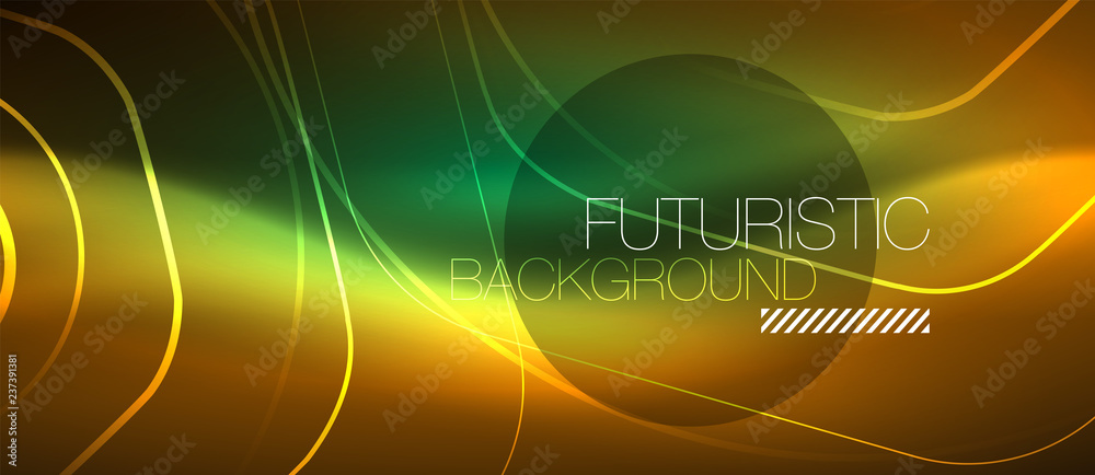 Neon glowing wave, magic energy and light motion background. Vector wallpaper template Neon glowing wave, magic energy and light motion background. Vector wallpaper template