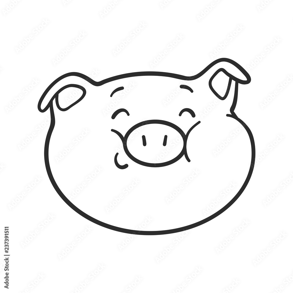 Smiling emoticon icon with lowered eyes. Cute emoji pig. Smiling emoticon icon with lowered eyes. Cute emoji pig.