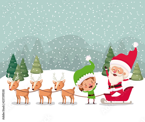 santa and helper with carriage snowscape