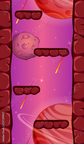 Fantasy space background for 2d mobile game. Alien landscape. Vertical parallax game background