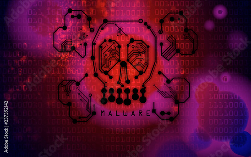 Malware Computer Virus at a screen - Skull