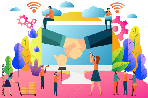 opening of a new startup. business handshake, vector illustration. business partnership with teamwork.