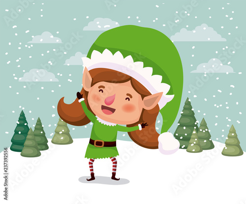 cute girl santa helper in the snowscape