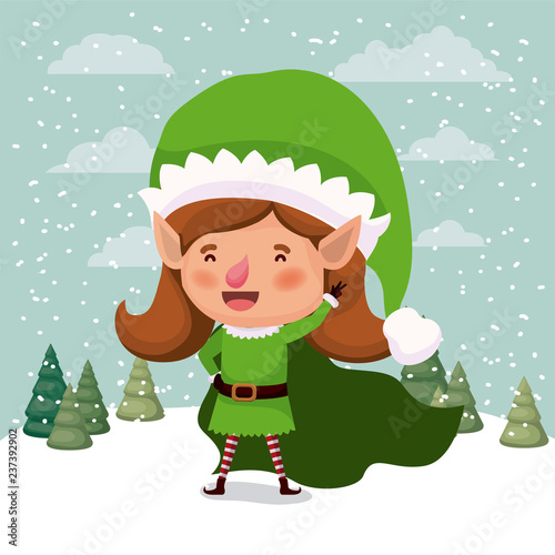 cute girl santa helper in the snowscape