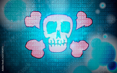 Malware Computer Virus at a screen - Skull photo