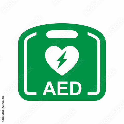 Emergency first aid defibrillator vector icon