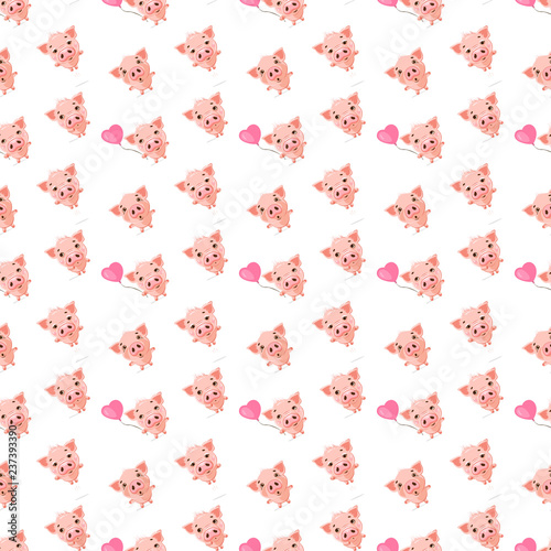 Seamless pattern of cute pigs with emotions of joy and happiness. Symbol of the year 2019. Nice wrapping paper or textile repeatable print.