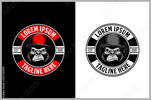 cute gorilla or silverback head with hat vector animal logo template