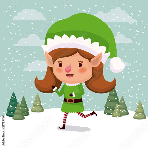 cute girl santa helper in the snowscape
