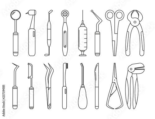 Set of dentistry tools on a white background in the style of icons
