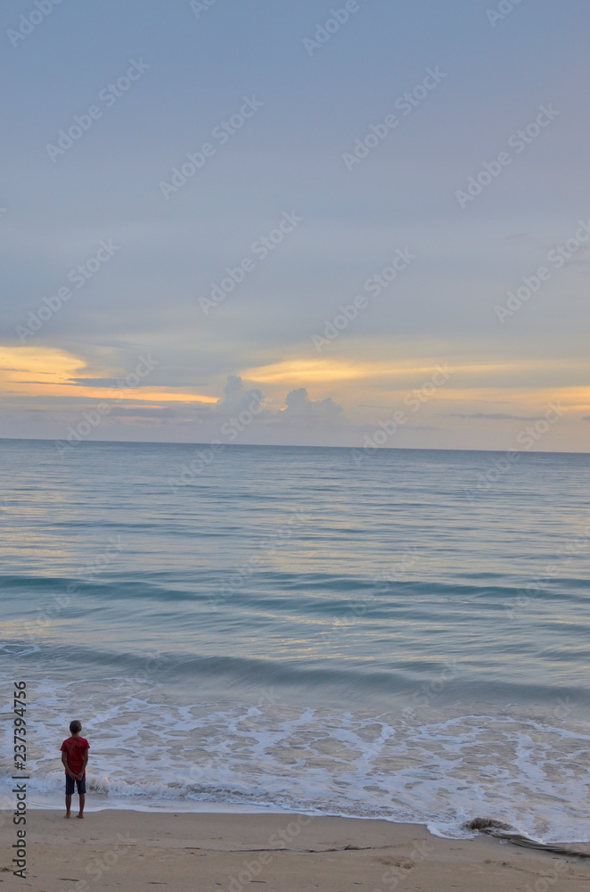 A peaceful and mindfulness sand beach of Haad Son at Khao Lak, Phang Nga, Thailand during summer time.