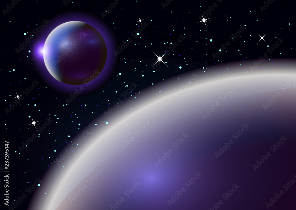Obraz premium Fantastic background of outer space with planets, sky and stars. Vector illustration.