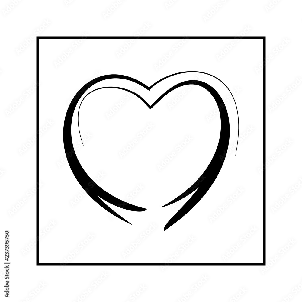 Heart black on white background sign. Symbol linked, join, love, passion and wedding. Monochrome template for t shirt, apparel, card, poster, valentine day. Design element. Vector illustration.