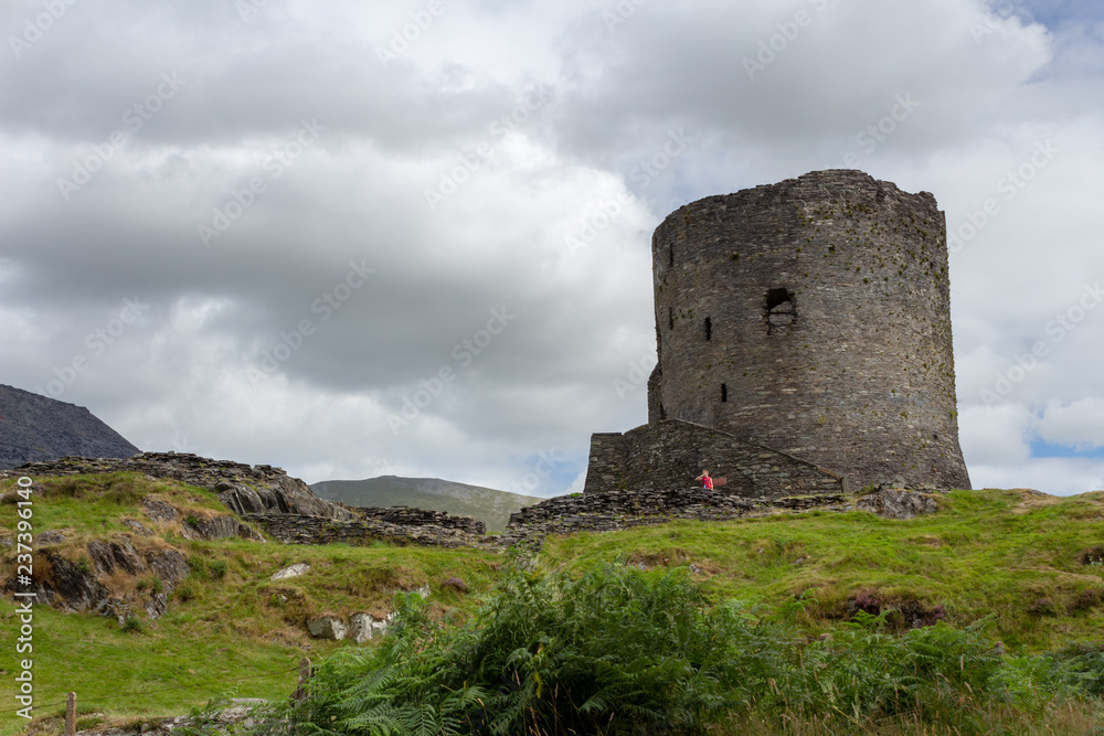 Old medieval castle (Dolbadarn Castle) on the hill