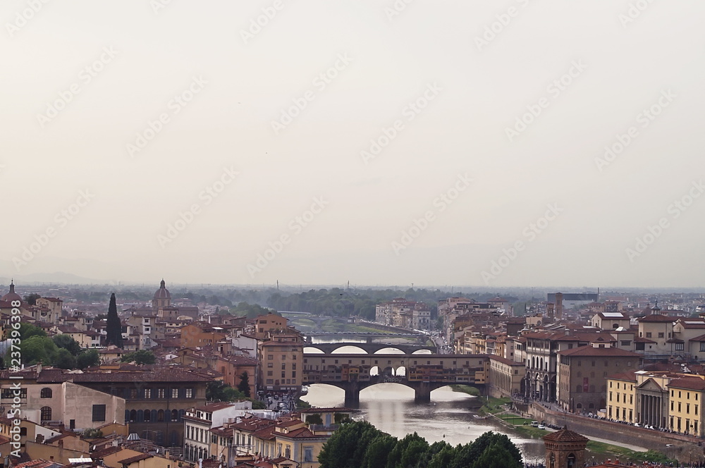 Arno river and Ponte Vecchio panorama of Florence, Italy