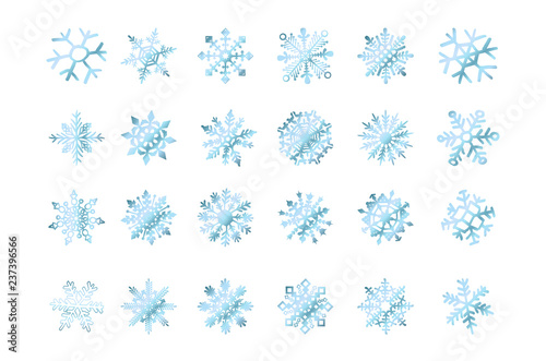 set of vector snowflakes blue flake of snow gradient