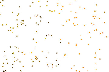 Bunch of gold stars on white background.