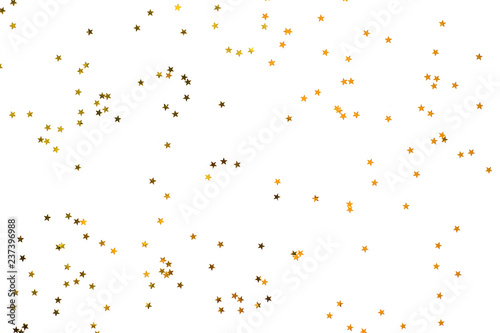 Bunch of gold stars on white background.