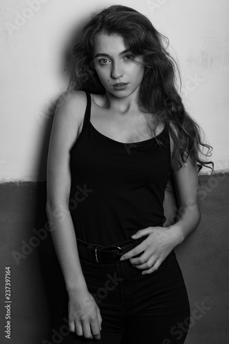 Close up portrait of a young girl in a black t-shirt
