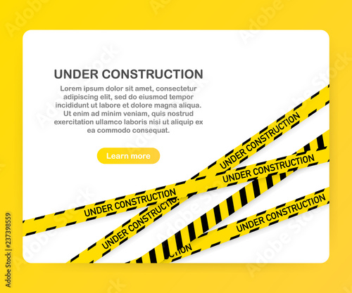 Under construction website page with black and yellow striped borders. Border stripe web. Vector illustration.