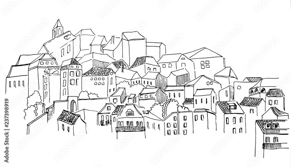 Sketch of Lisbon city view with castle