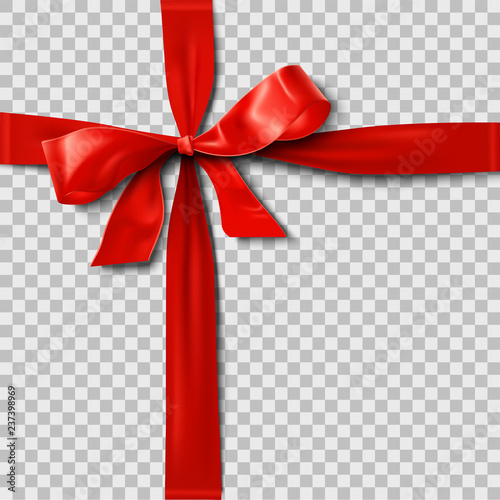 Red Satin Ribbon Bow over Transparent Background