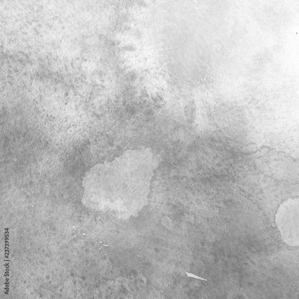 Fototapeta premium Winter gray watercolor texture with abstract washes and brush strokes on the white paper background.