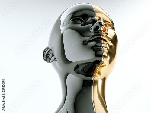 black and gold human head separated by line as symbol of balance