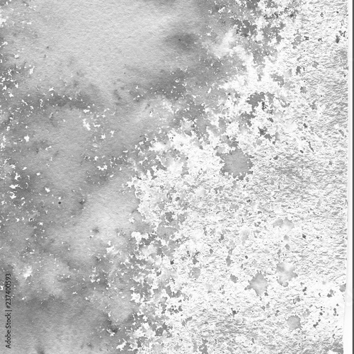 White and gray watercolor texture with abstract washes and brush strokes on white paper background. Trendy look. Chaotic abstract organic design.