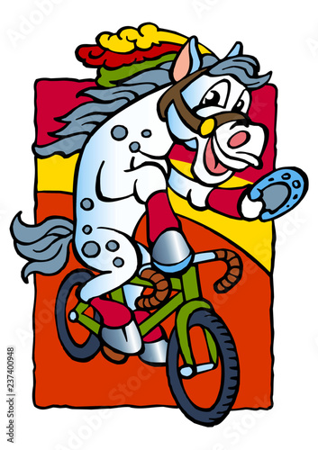horse on a bicycle in circus