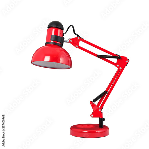 Red table lamp in a classic style. Isolated object on white background.