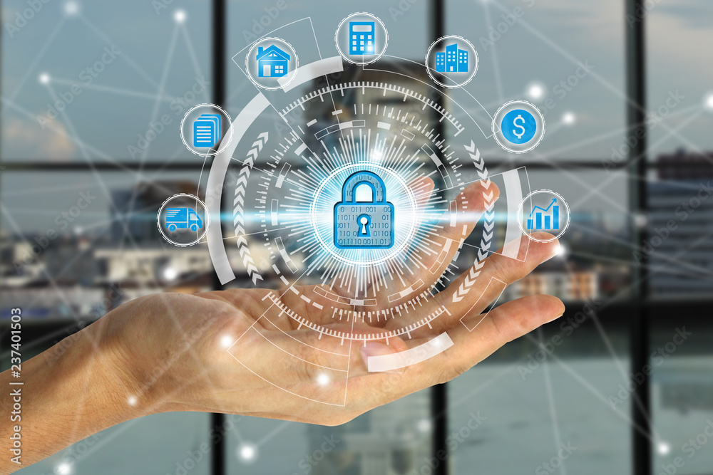 hand holding network using padlock hand holding network using padlock