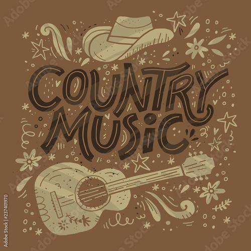 Country music festival retro poster vector template