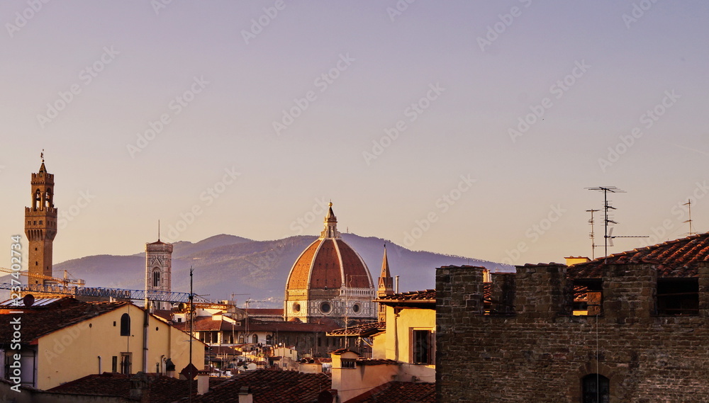 View of the center of Florence at sunset Italy