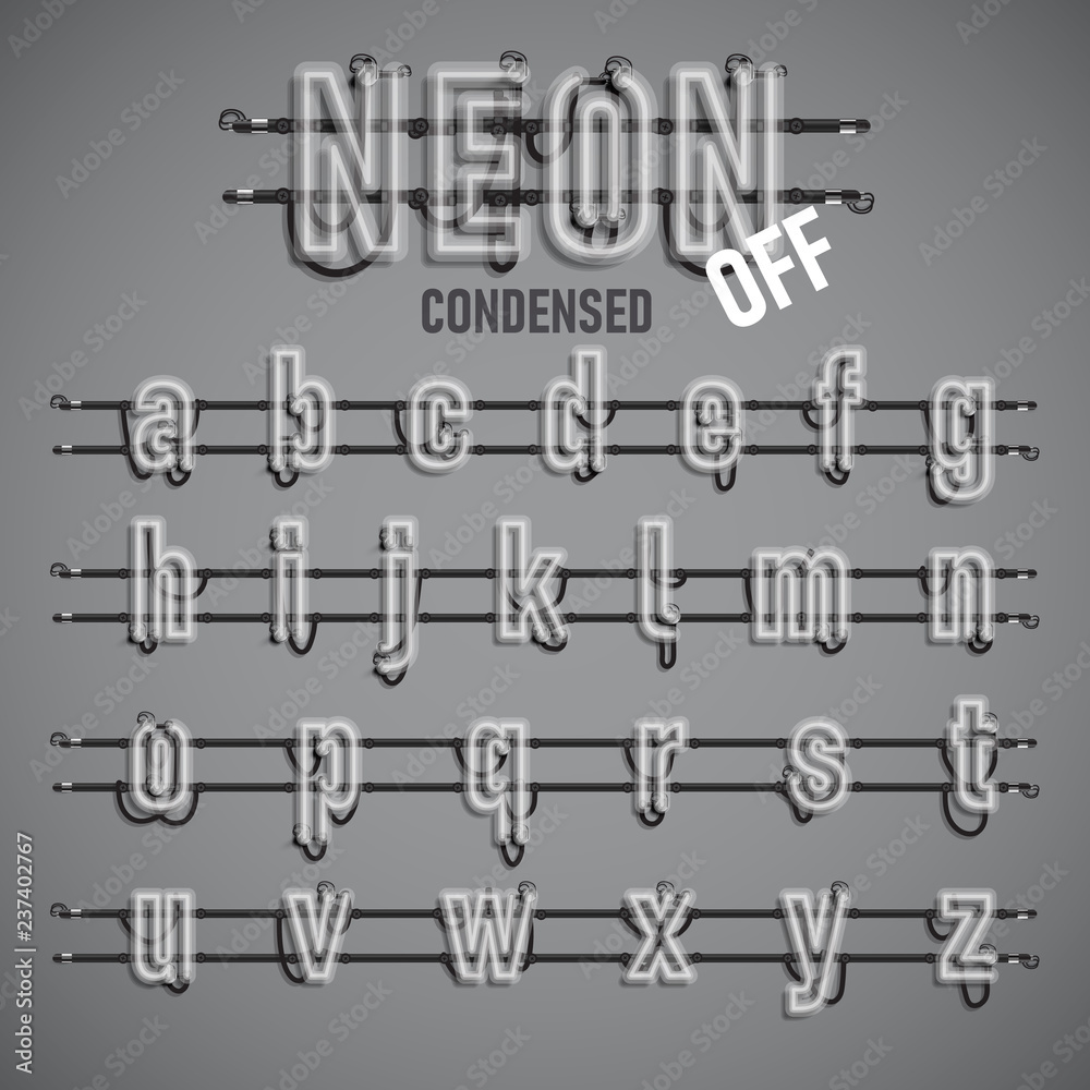 Realistic neon font with wires and console, vector illustration Realistic neon font with wires and console, vector illustration