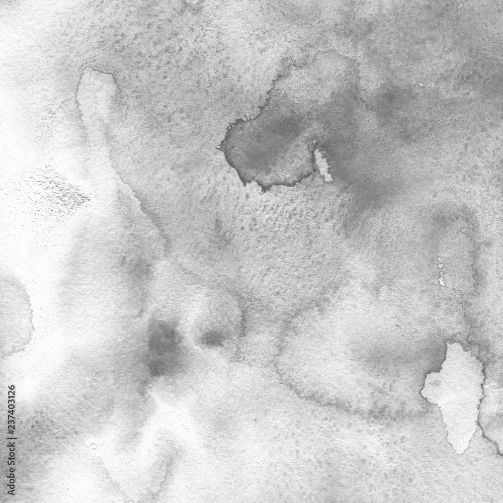 Naklejka premium Winter white watercolor texture with abstract washes and brush strokes on white paper background. Trendy look. Chaotic abstract organic design.