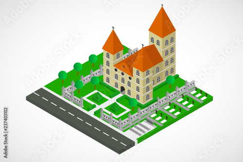 Isometric church building, vector, illustration, eps file
