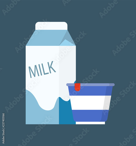 Milk Diary Product in Package Vector Illustration