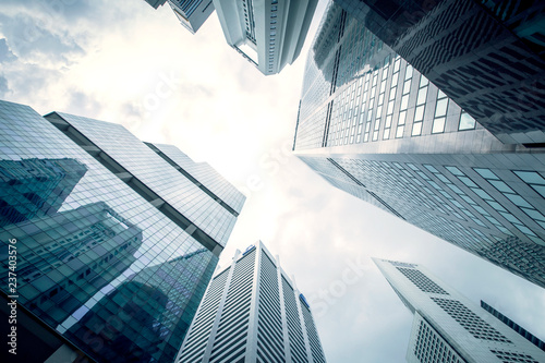 View of modern business skyscrapers glass and sky view landscape of commercial building in central city