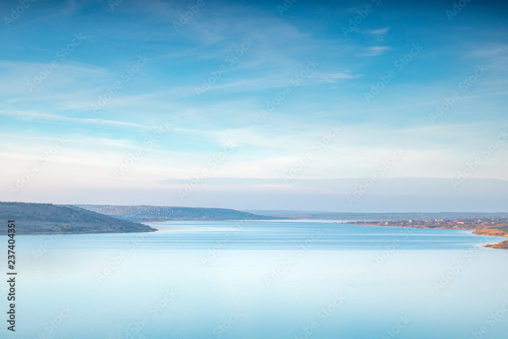 custom made wallpaper toronto digitalblue sky and clouds, blue lake stil water, panoramic view from high