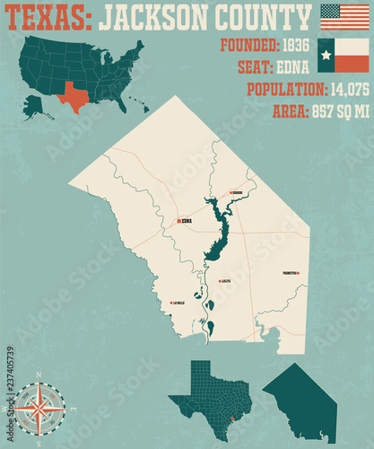 Detailed map of Jackson County in Texas, USA