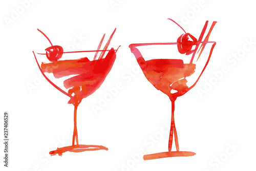 tropical summer cocktail. isolated watercolor painting