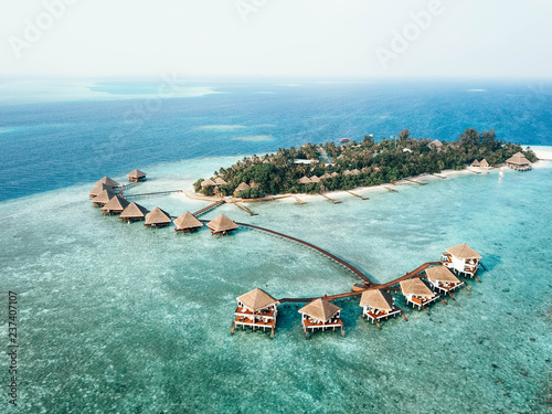Island resort in Indian ocean, Rannalhi, Maldives aerial view photo