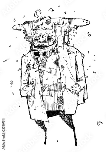 Black and white graphics, punk alien. Fantastic character for a poster or for print publications and T-shirts.